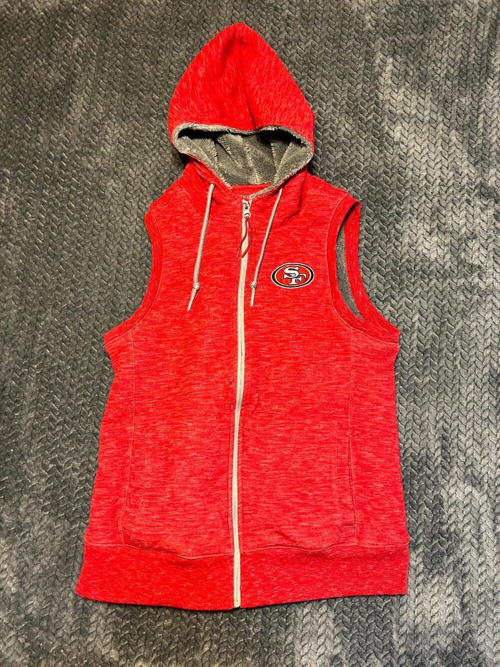 Antigua San Francisco 49ers Vest Womens Large Red Fleece Lined logo Ribbed Trim